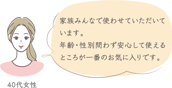 家族みんなで使わせていただいています。年齢・性別問わず安心して使えるところが一番のお気に入りです。